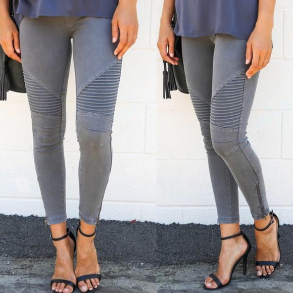 Charcoal Stretchy Biker Pants - Picture 2 of 4